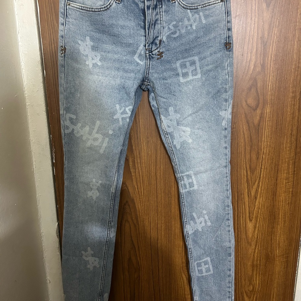 Ksubi Blue Skinny Jeans with Unique Pattern